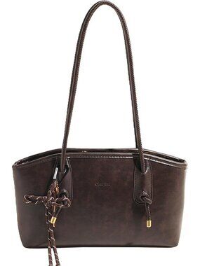 Vintage Brown Leather Shoulder Bag for Women | Trendy Everyday Handbag with
